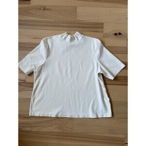 Lands End Womens Mock Neck Short Sleeve Ribbed Top Ivory 2X Capsule Minimalist